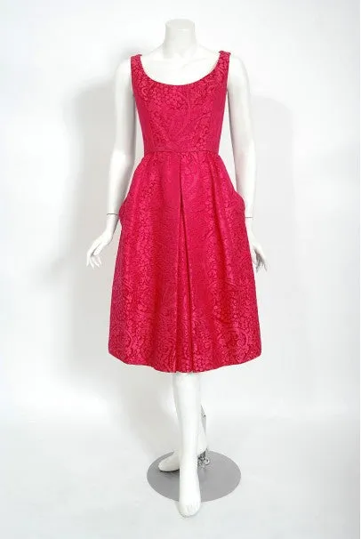 1962 Christian Dior Haute Couture Pink Textured Silk Dress & Bow Jacket