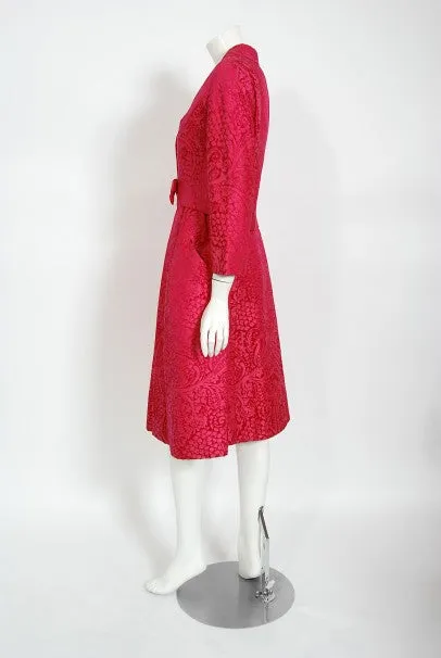 1962 Christian Dior Haute Couture Pink Textured Silk Dress & Bow Jacket