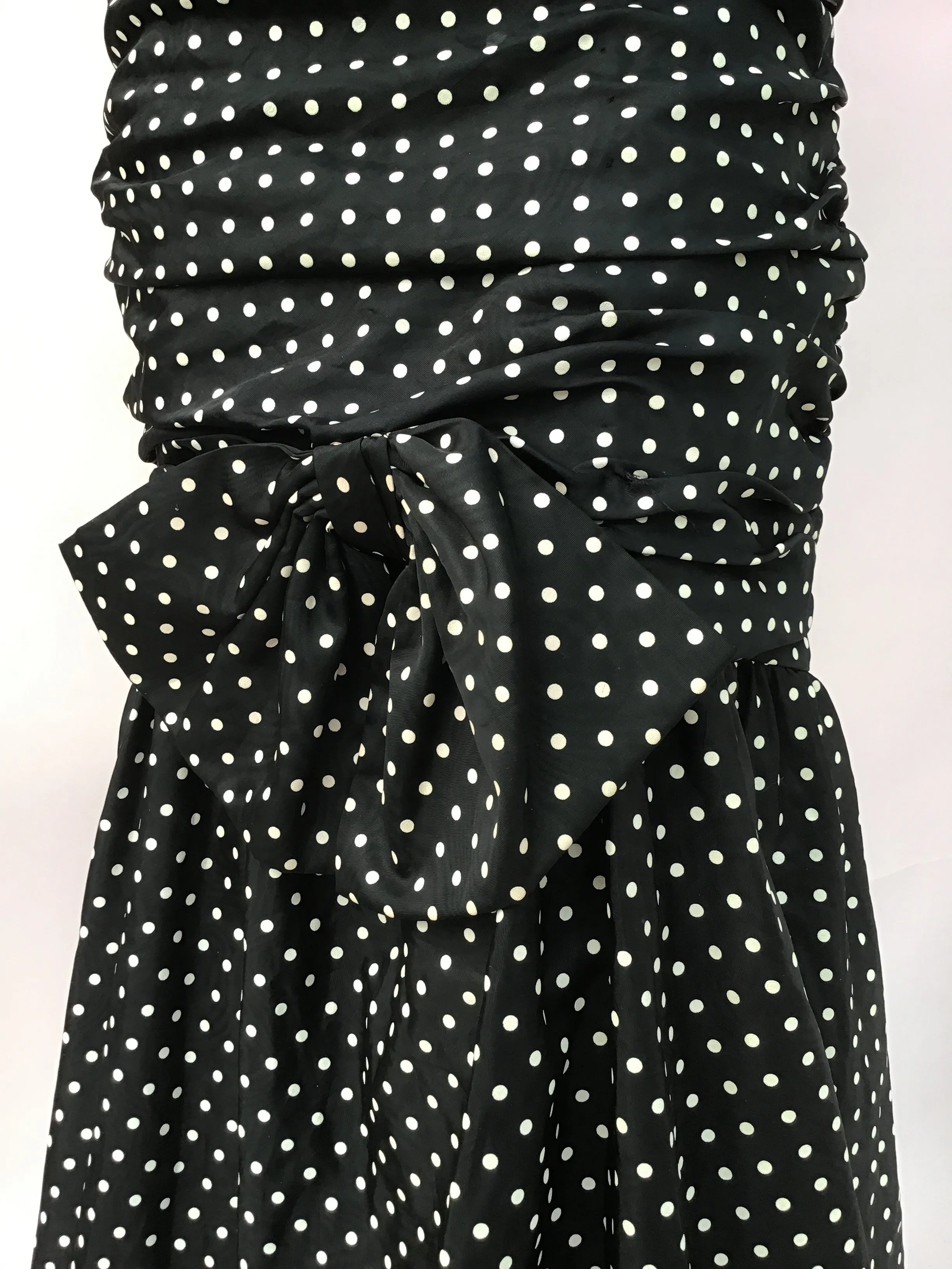 1980s Vintage Black Polka Dot Mermaid Cocktail Prom Dress