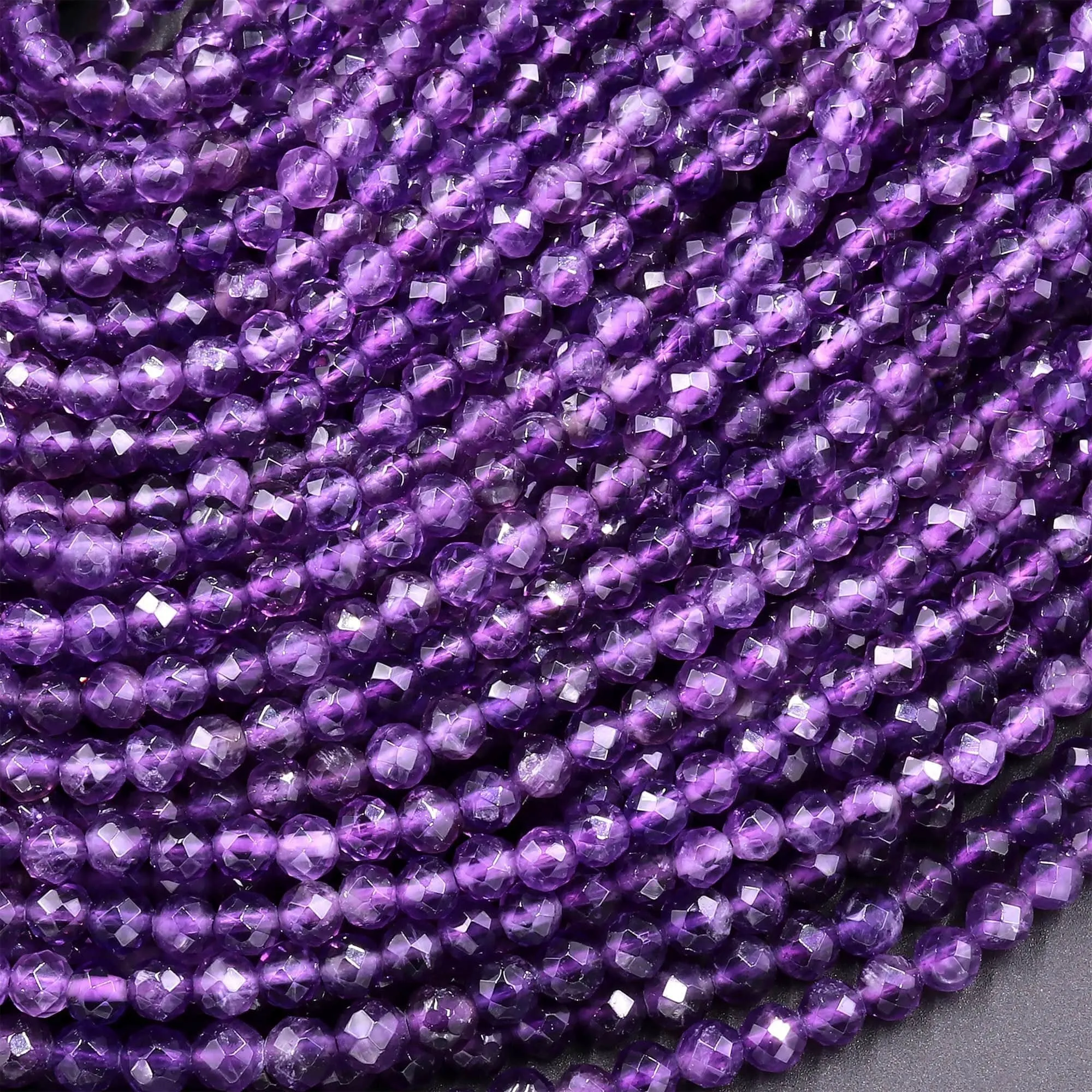 AAA Faceted Natural Amethyst 3mm 4mm Round Beads Micro Faceted Genuine Purple Amethyst Gemstone 15.5" Strand