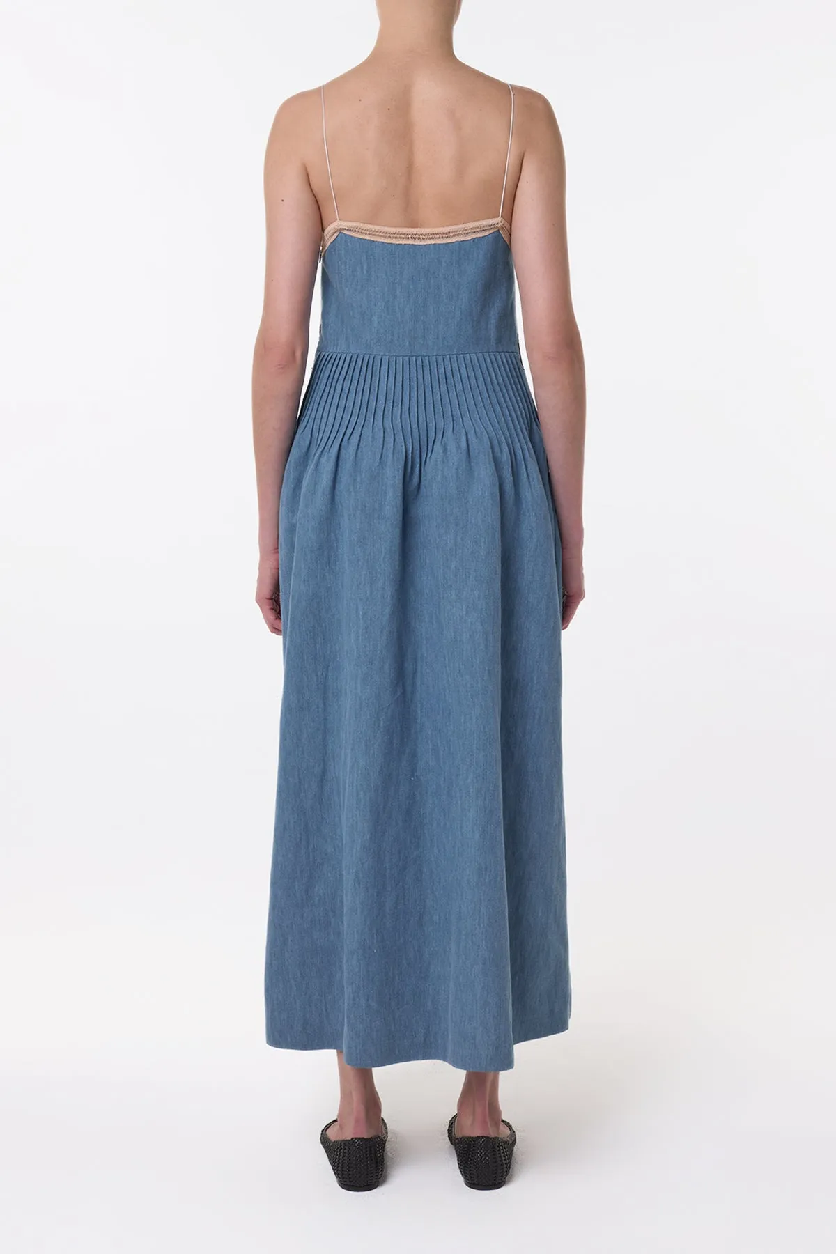 Althea Lace Slip Maxi Dress in Light Blue Recycled Cotton Linen