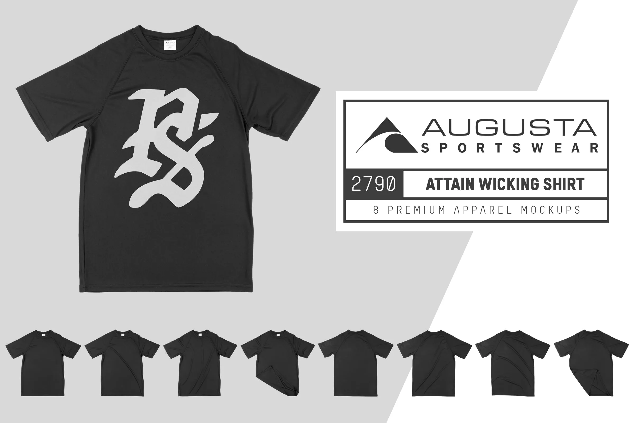 Augusta Sportswear 2790 Attain Raglan Sleeve Wicking T-Shirt Mockups