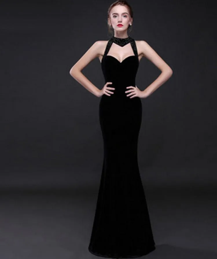 Autumn And Winter New Fishtail Velvet Long Evening Maxi Dress