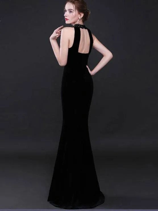 Autumn And Winter New Fishtail Velvet Long Evening Maxi Dress