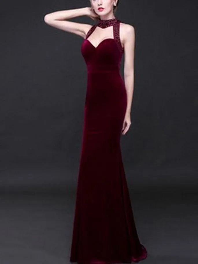 Autumn And Winter New Fishtail Velvet Long Evening Maxi Dress