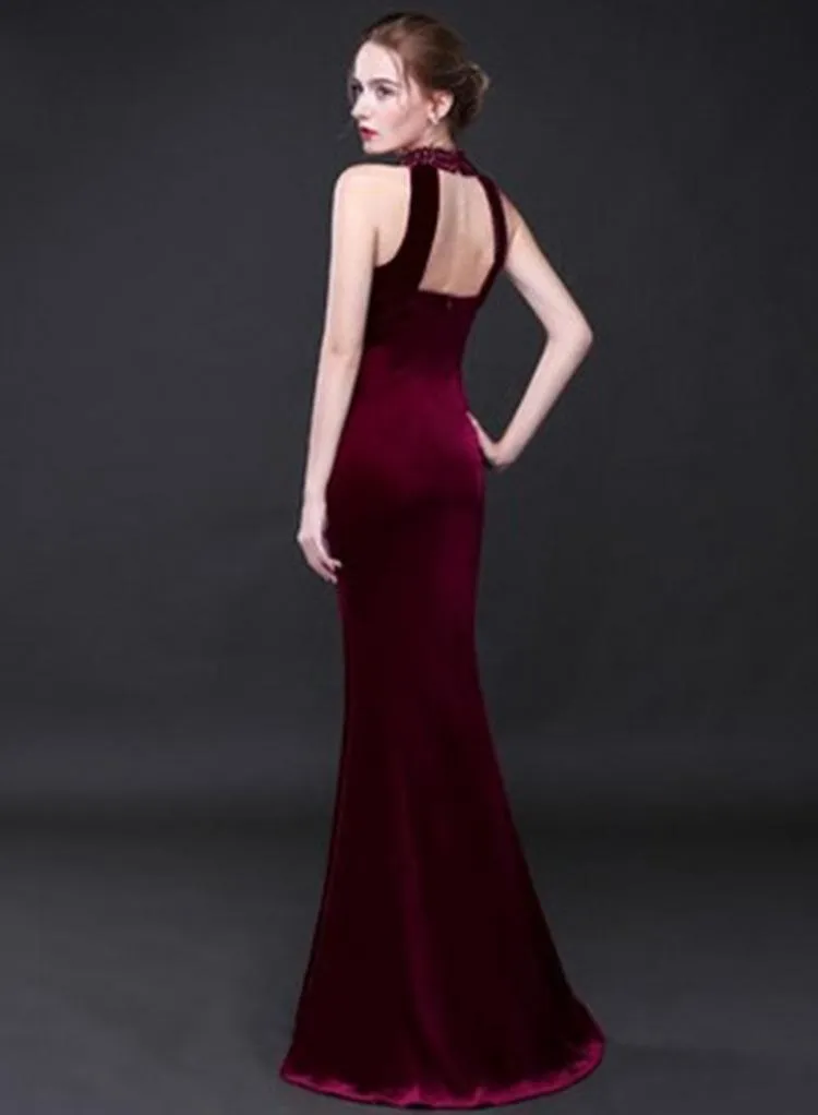 Autumn And Winter New Fishtail Velvet Long Evening Maxi Dress