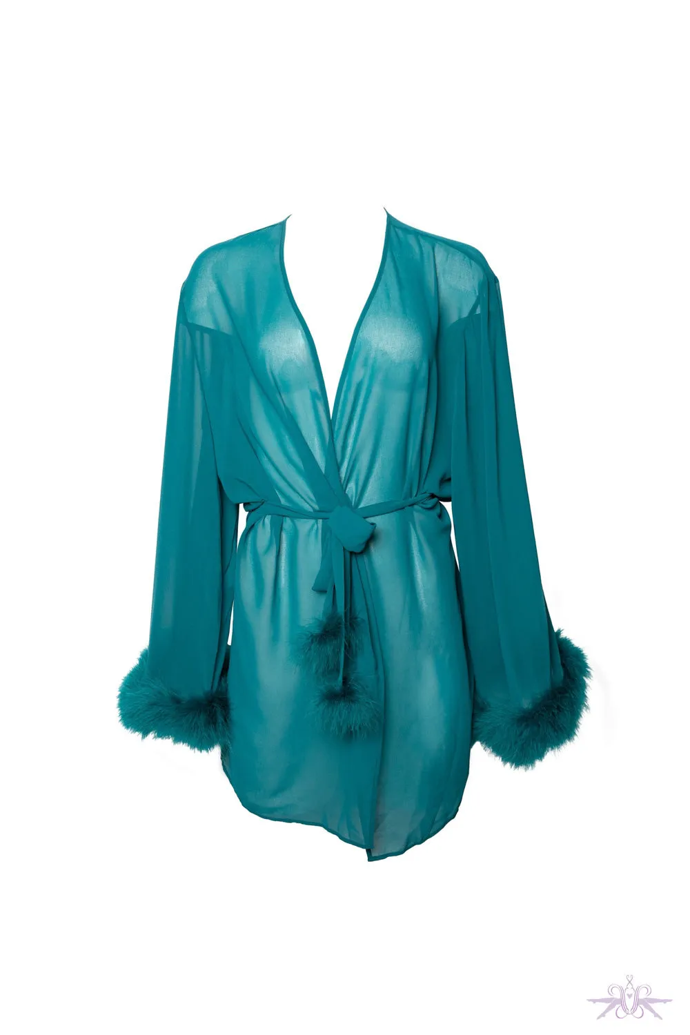 Bettie Page Feather Trim Teal Robe