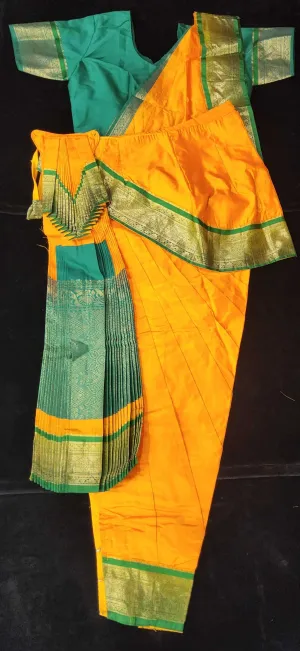 Bharatnatyam Dress | Mango Yellow with Green | Dharmavaram Silk | Readymade Dance Costume