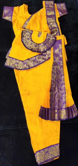 Bharatnatyam Dress | Mango Yellow with Vaadamalli | Silk Cotton with Normal Border | Readymade Dance Costume