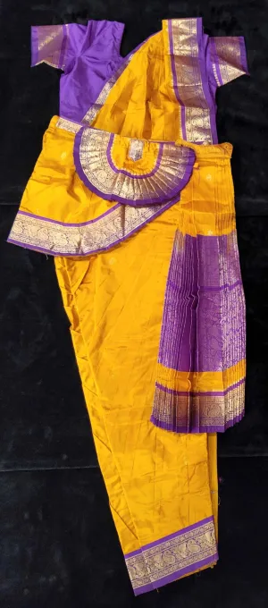 Bharatnatyam Dress | Mustard with Purple | Dharmavaram Silk | Readymade Dance Costume