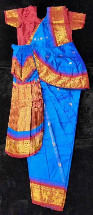 Bharatnatyam Dress | Peacock Blue with Maroon | Dharmavaram Silk | Readymade Dance Costume