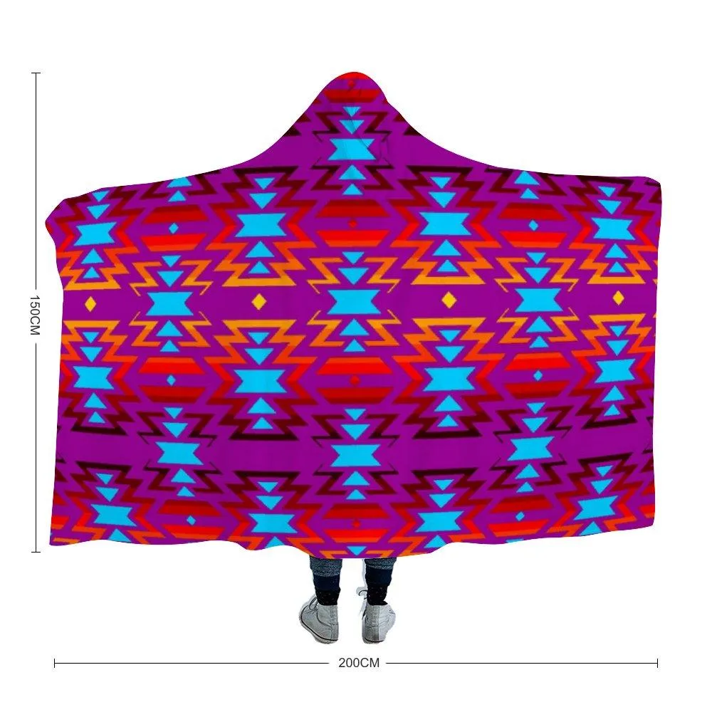 Big Pattern Fire Colors and Turquoise purple Hooded Blanket