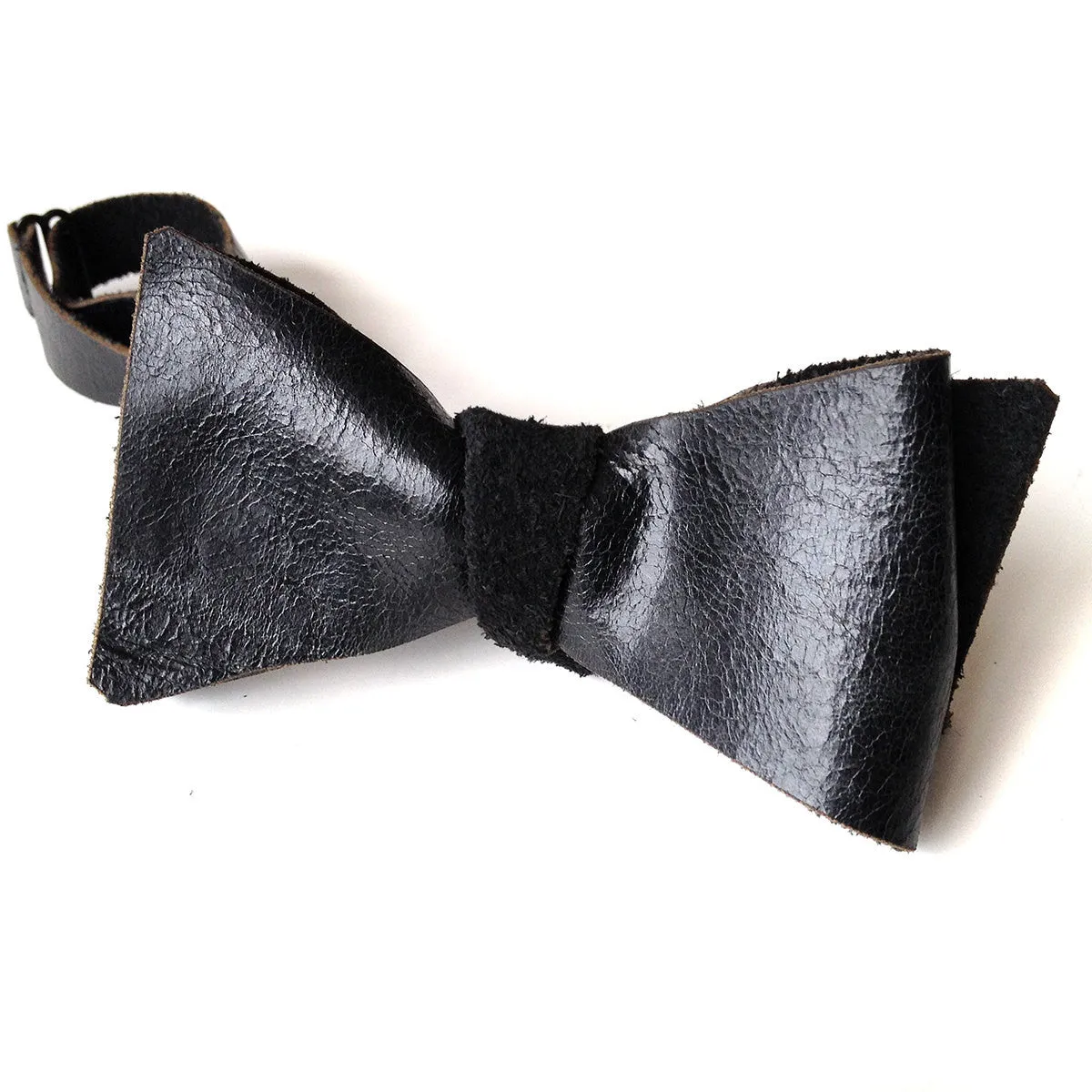 Black Cracked Gloss Leather Bow Tie