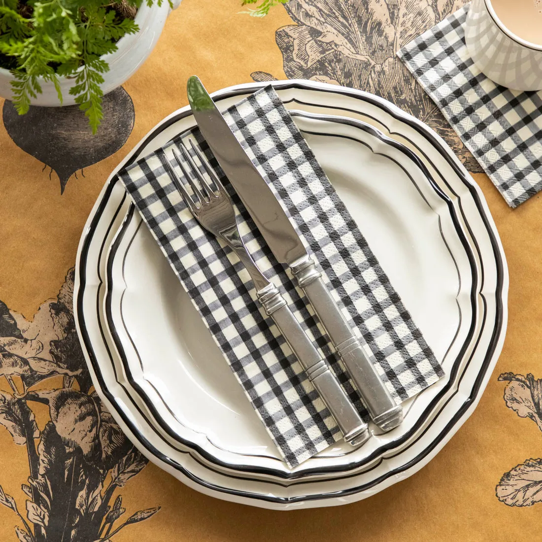 Black Painted Check Paper Napkins