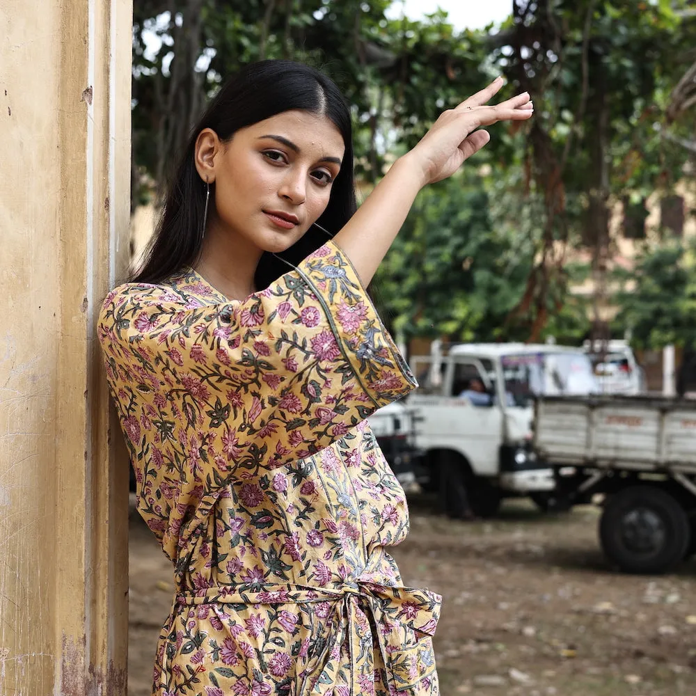 Block Printed Robe and Matching Bag in Daisy