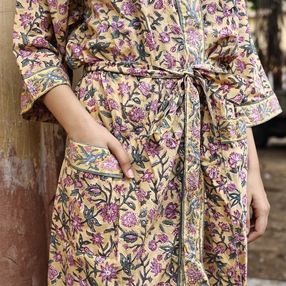 Block Printed Robe and Matching Bag in Daisy