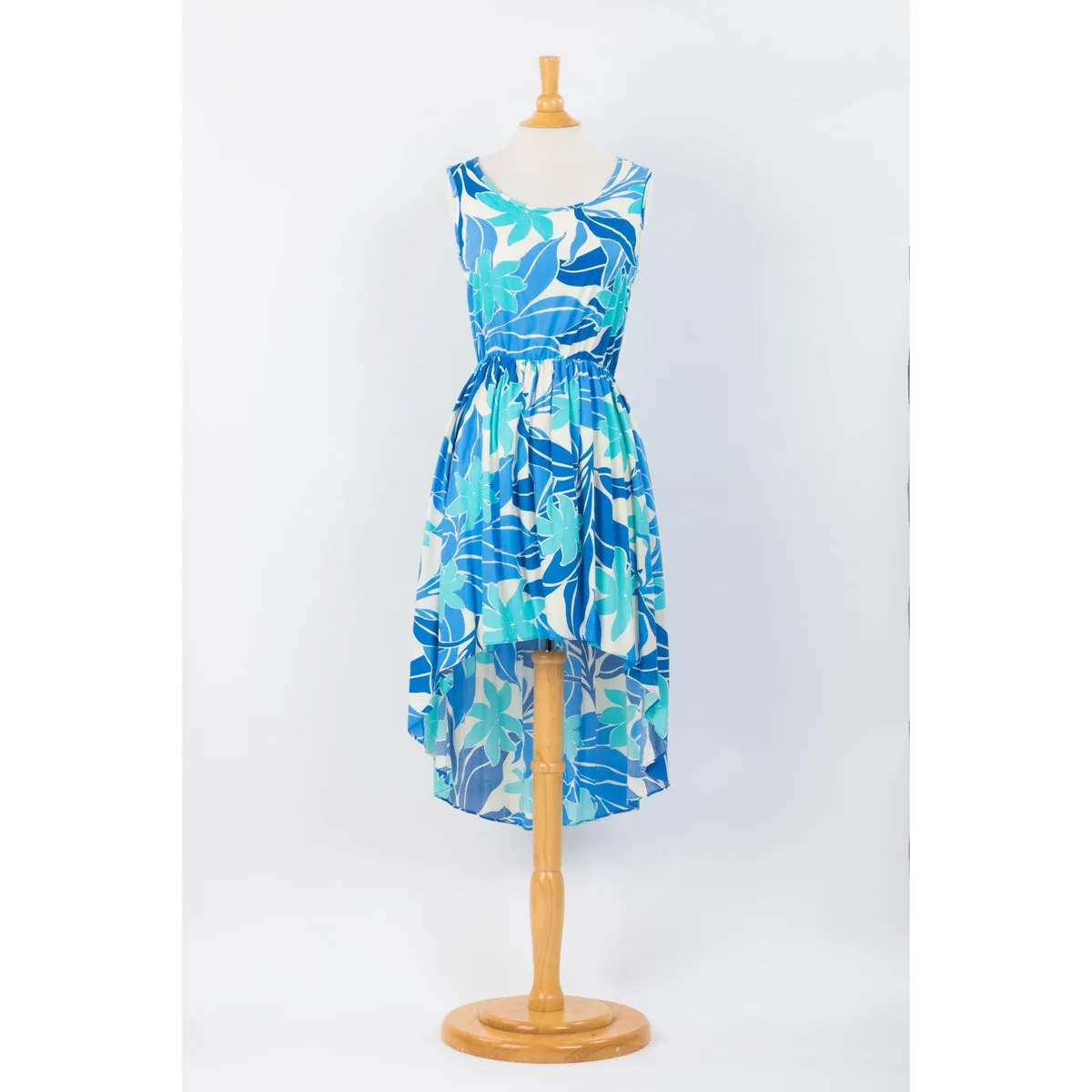 Blue Abstract Floral Print Casual Dress with Fishtail