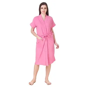 Bombshell Soft Terry Towel Cotton Plain Bathrobe for Women's -Free Size Light Pink