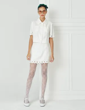 BORA AKSU Natural Linen Hollow Embroidery All-match A-line Skirt