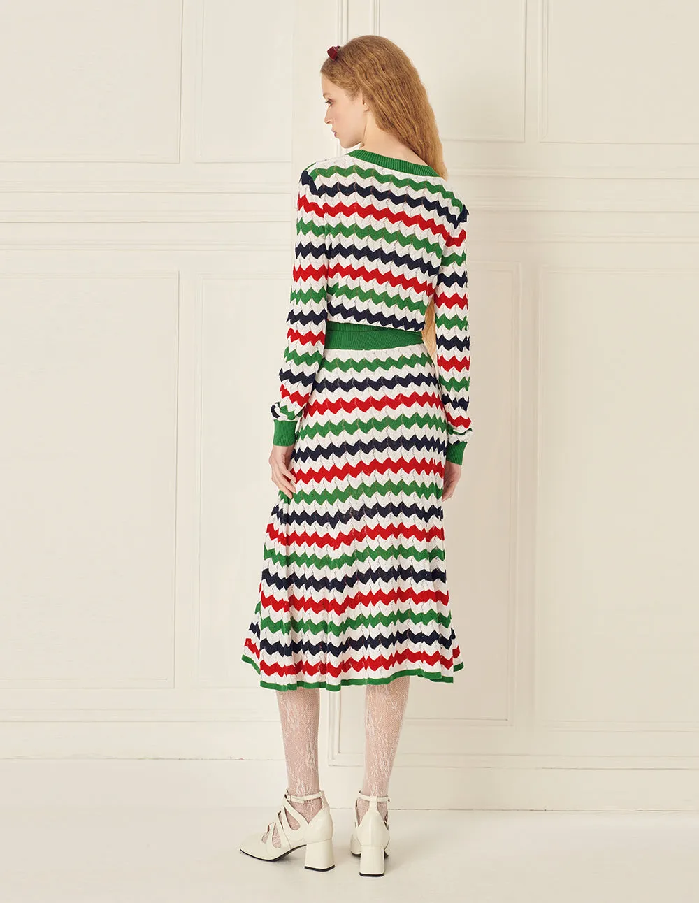 BORA AKSU Striped And Toned Fishtail Knitted Skirt