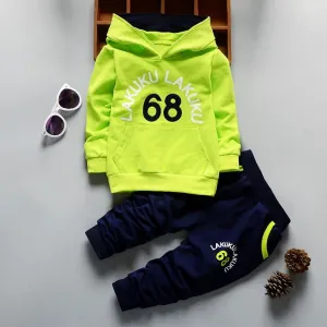 Cool Letter Print Hooded Pullover and Pants Tracksuits