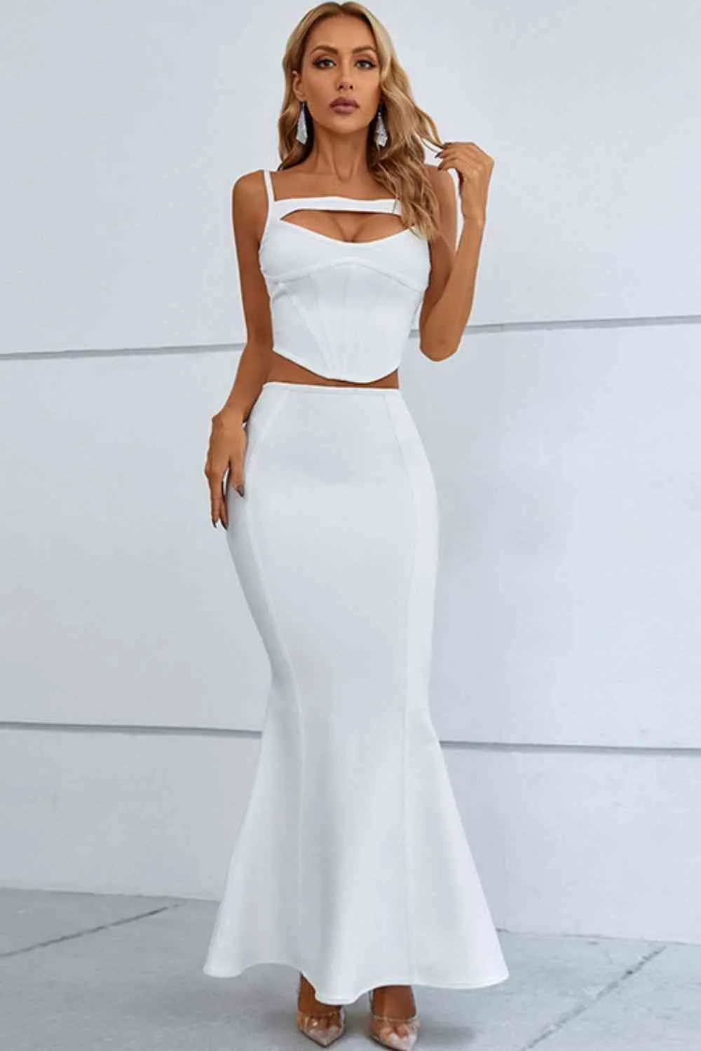 Cutout Seam Detail Cami and Fishtail Skirt Set