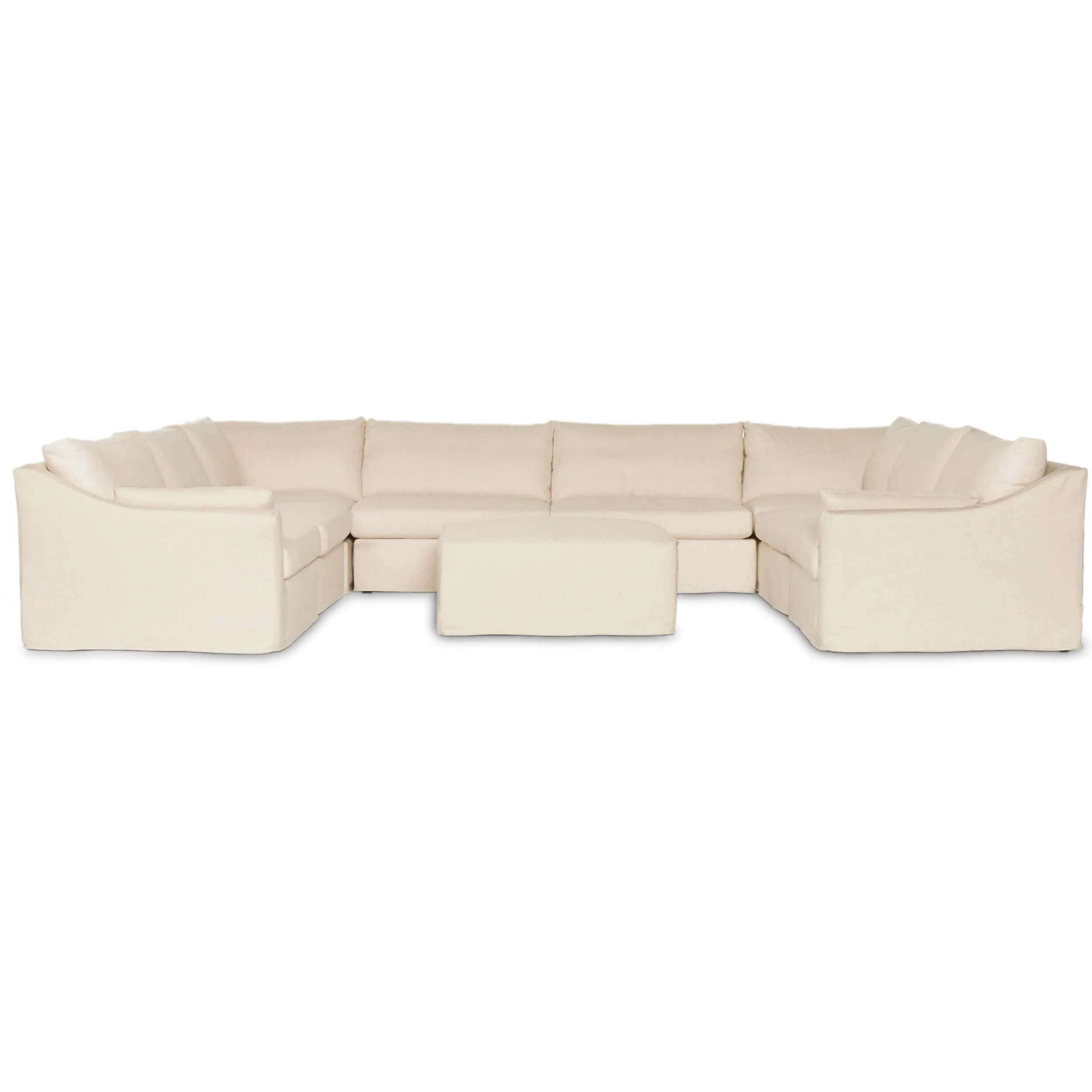 Delray 8 Piece Slipcover Sectional w/Ottoman, Evere Oatmeal