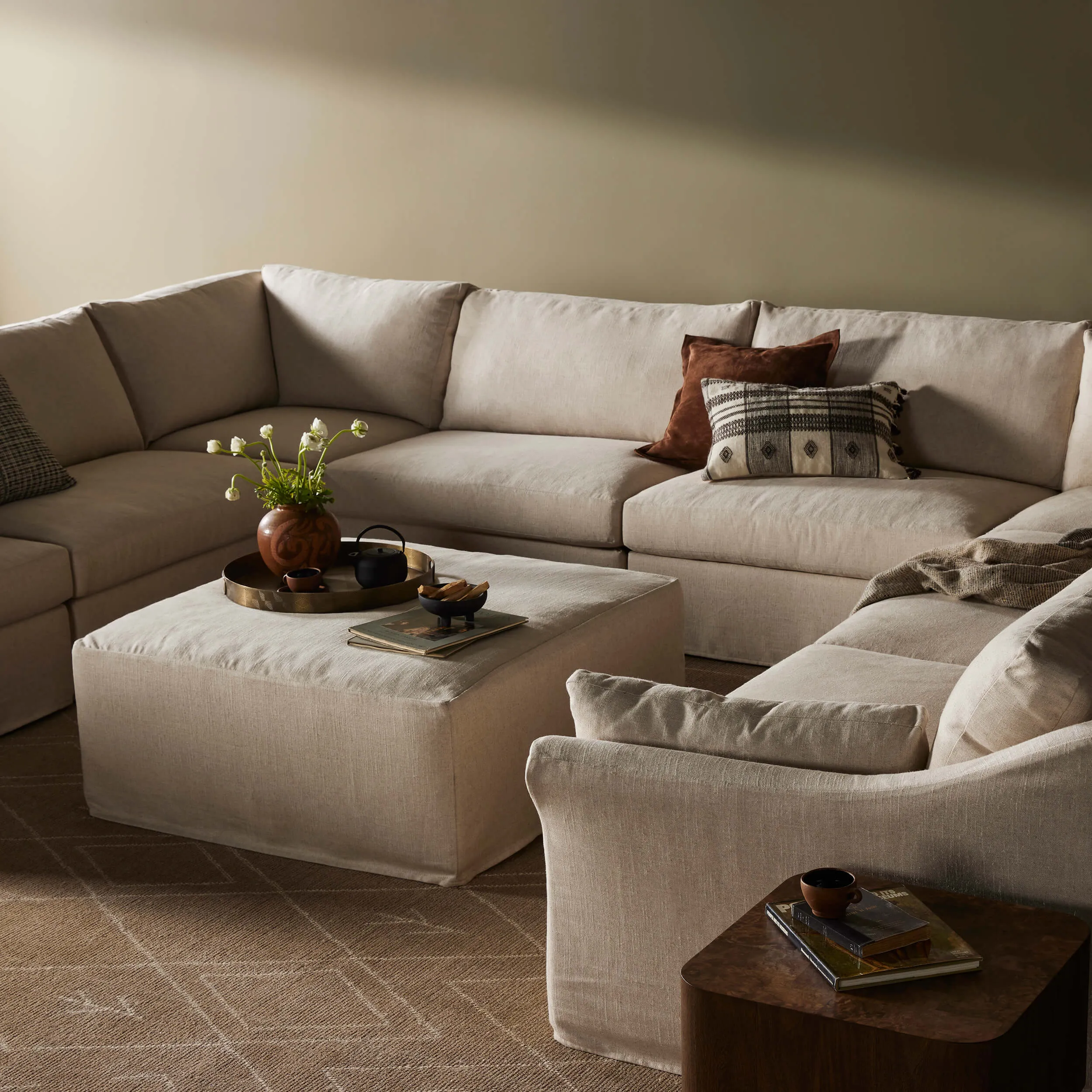 Delray 8 Piece Slipcover Sectional w/Ottoman, Evere Oatmeal