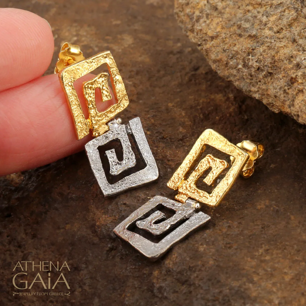 Double Greek Key Earrings