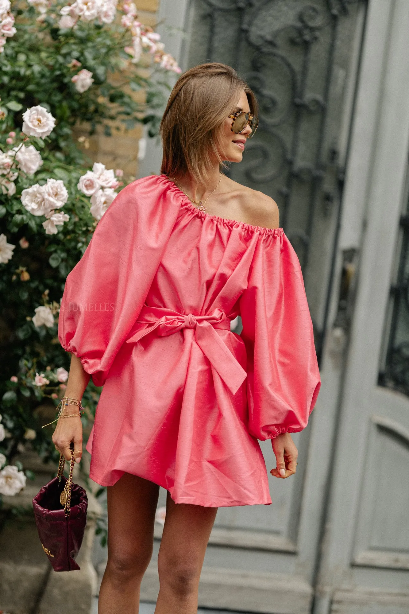 Ella off shoulder dress coral pink