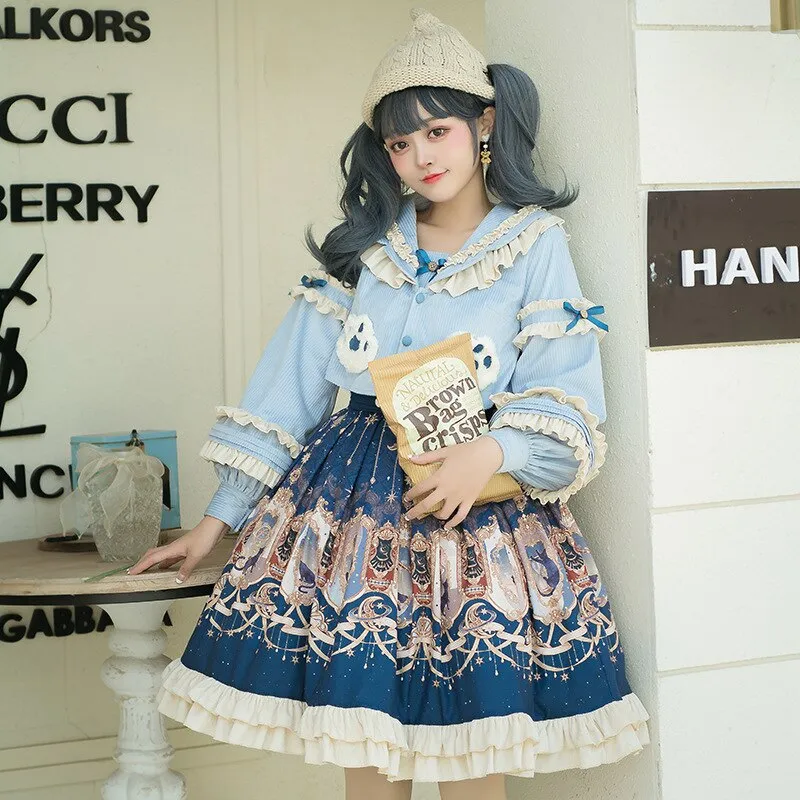 Explore the Stars ~ Vintage Royal printed Lolita Skirt and Cape