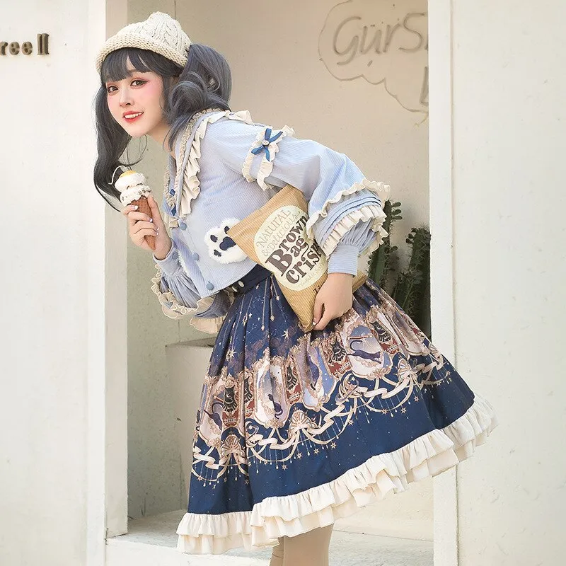 Explore the Stars ~ Vintage Royal printed Lolita Skirt and Cape