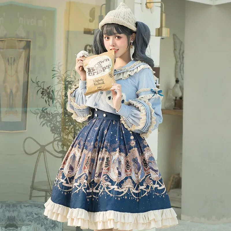 Explore the Stars ~ Vintage Royal printed Lolita Skirt and Cape