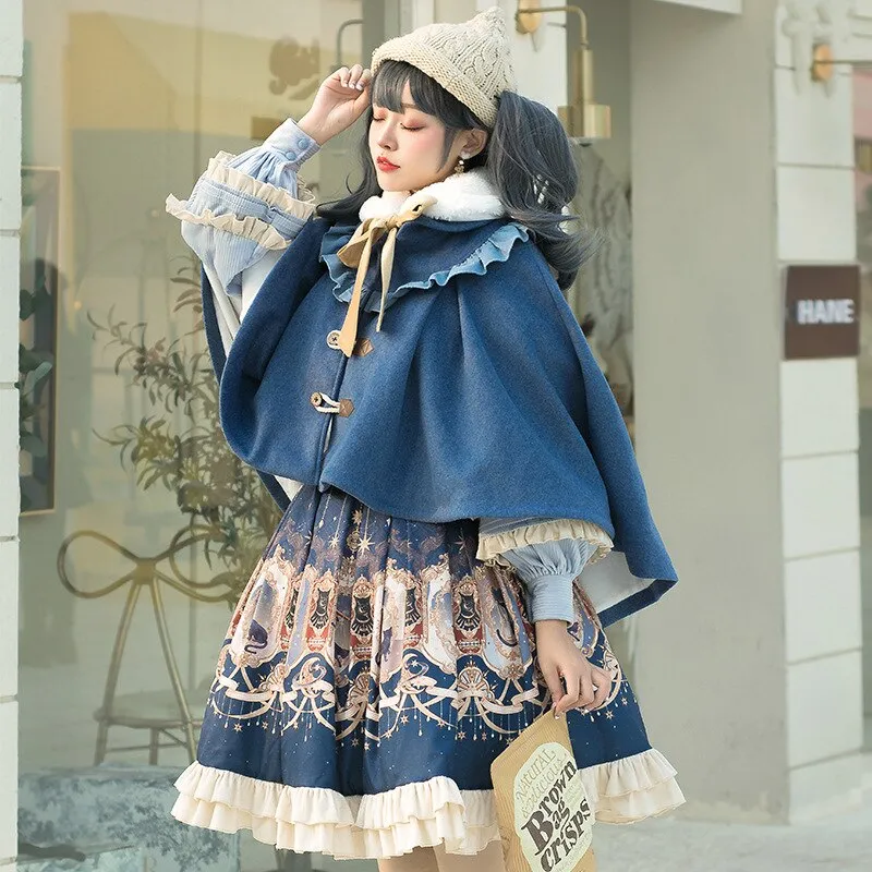 Explore the Stars ~ Vintage Royal printed Lolita Skirt and Cape