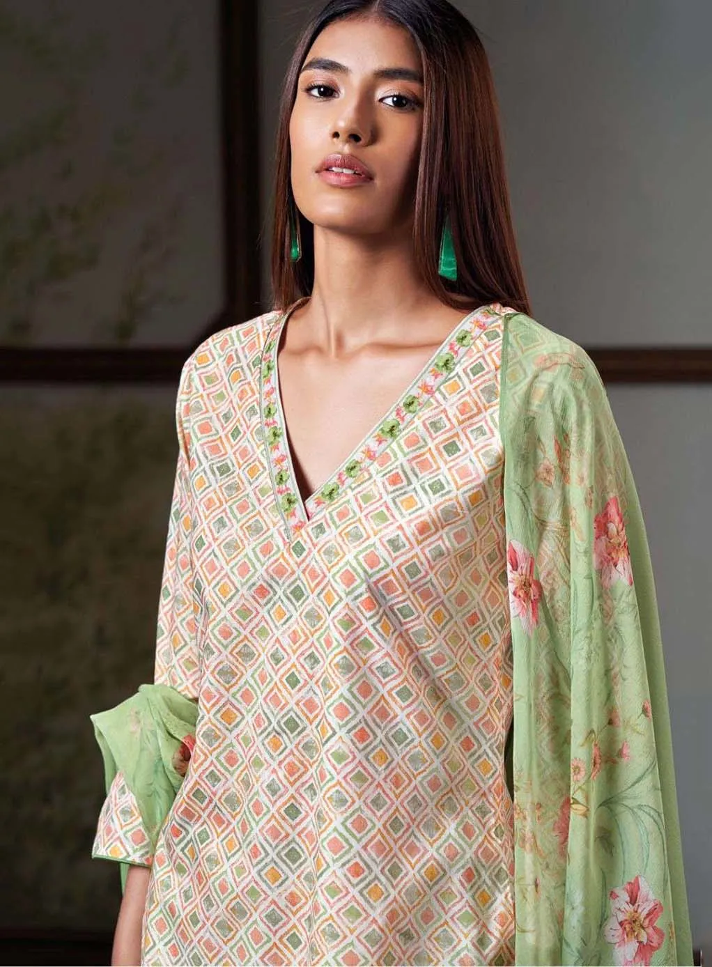 Ganga Pure Cotton Green Unstitched Suit Material for Women