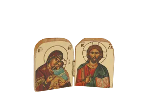 Greek Icon - Diptych -Gold Foiled-Pantocrator/Glikofilousa 2-3/4 x 2 inch