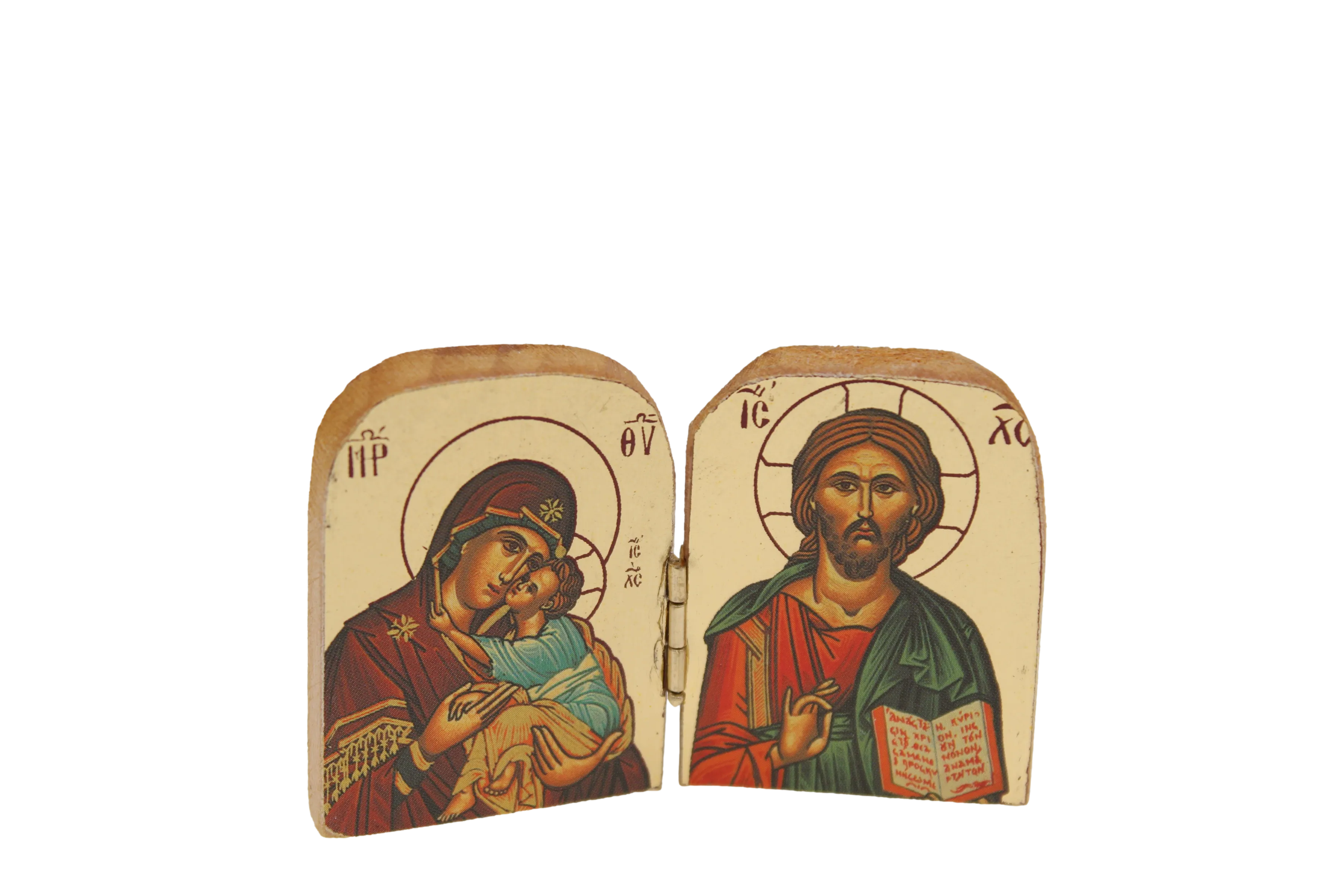 Greek Icon - Diptych -Gold Foiled-Pantocrator/Glikofilousa 2-3/4 x 2 inch