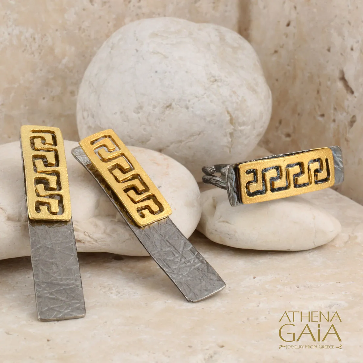 Greek Key Dual Panel Earrings