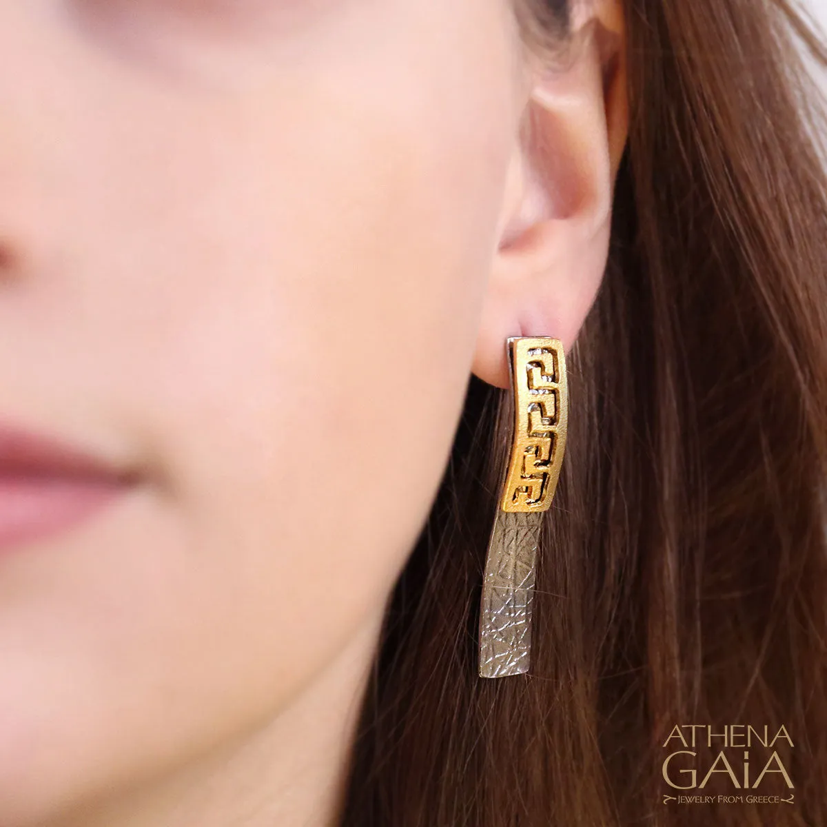 Greek Key Dual Panel Earrings