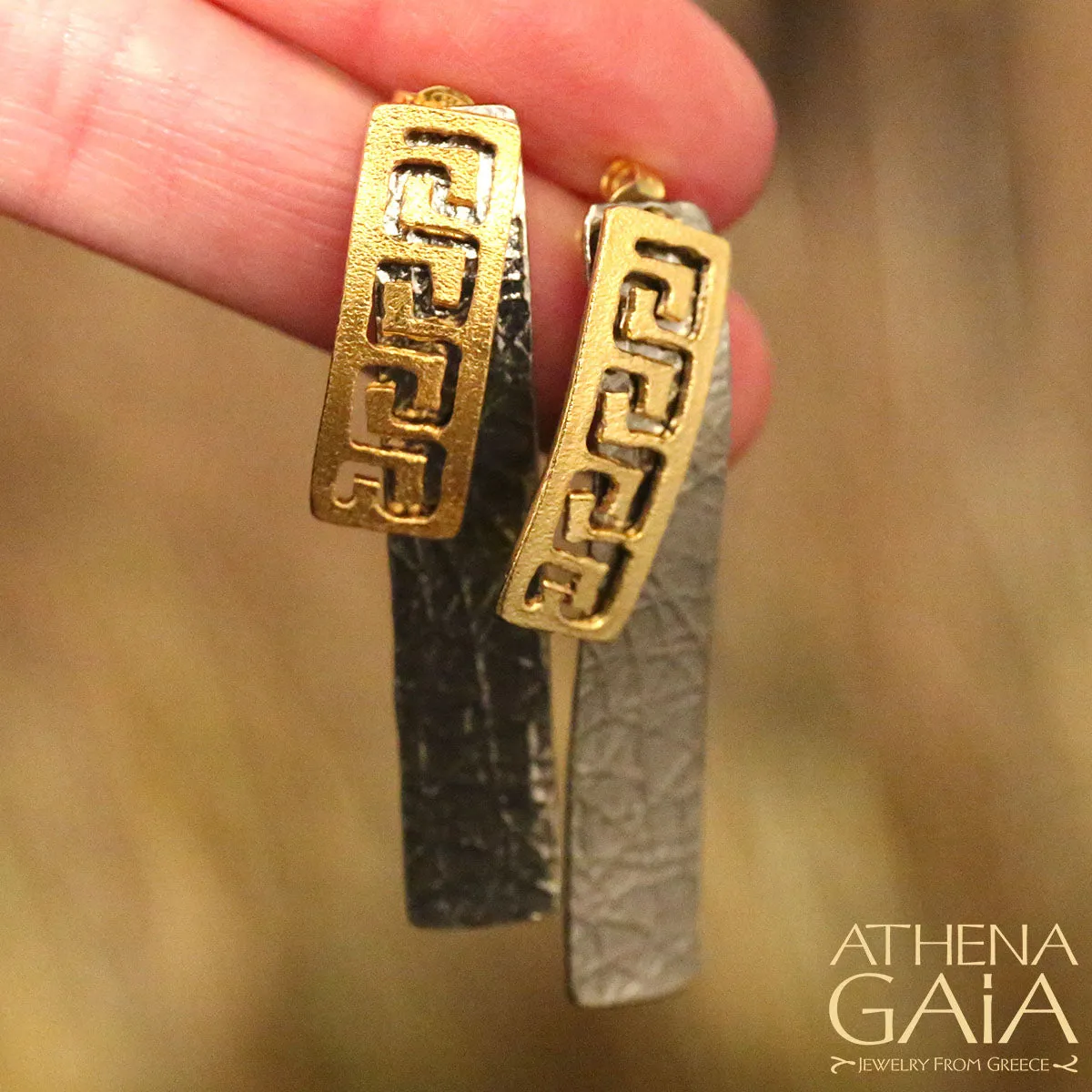 Greek Key Dual Panel Earrings