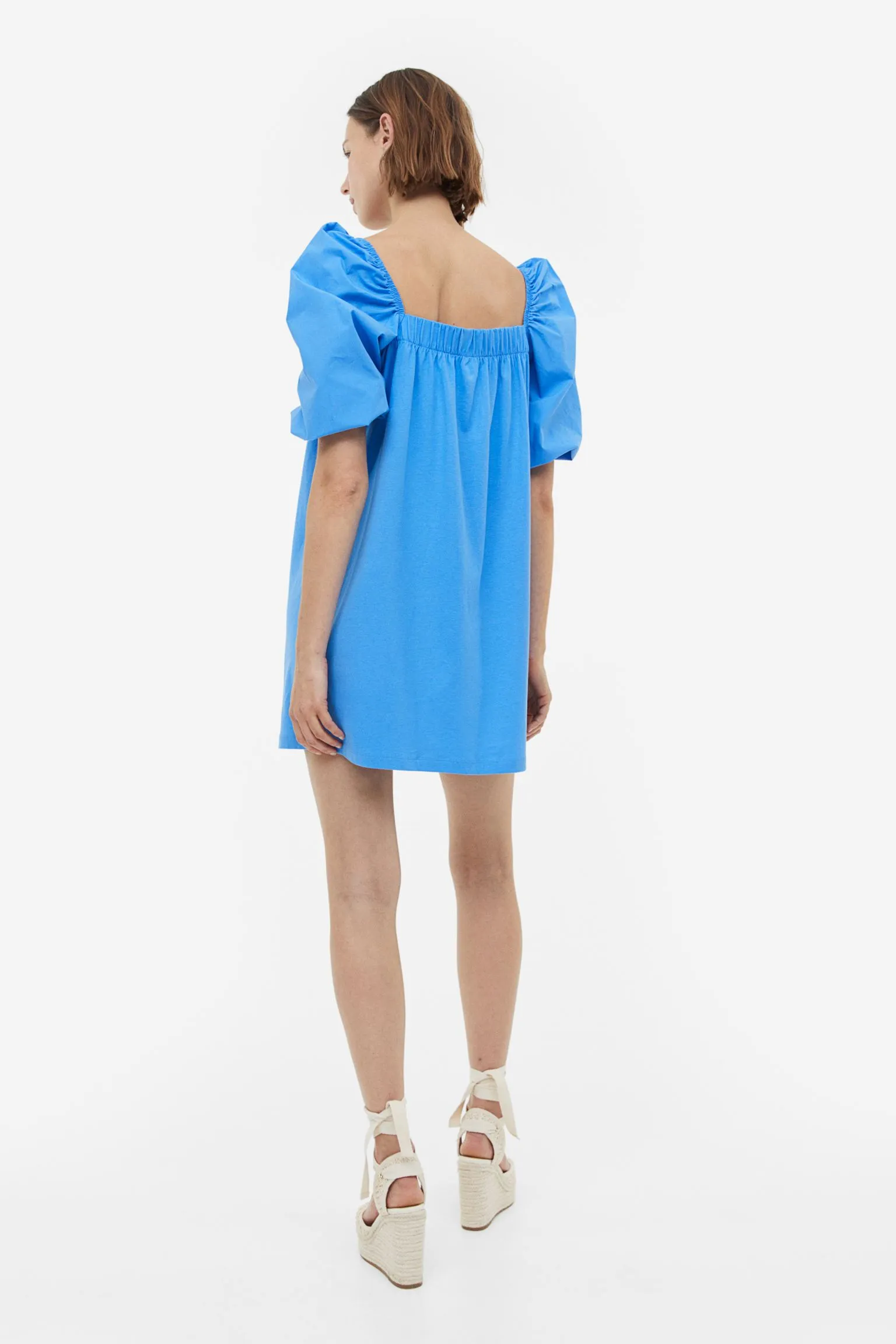 H&M Puff-sleeved Cotton dress, blue