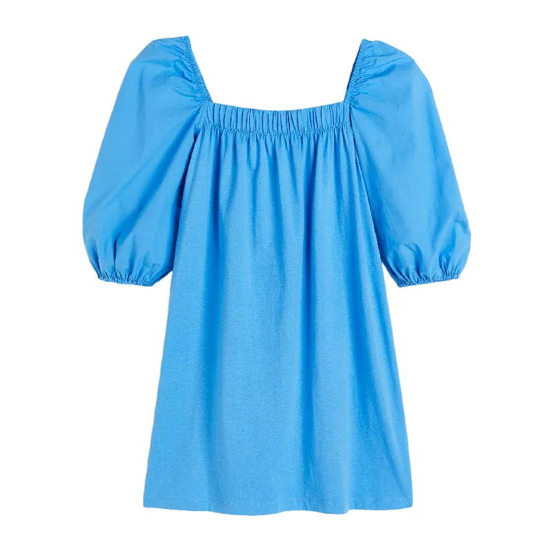 H&M Puff-sleeved Cotton dress, blue