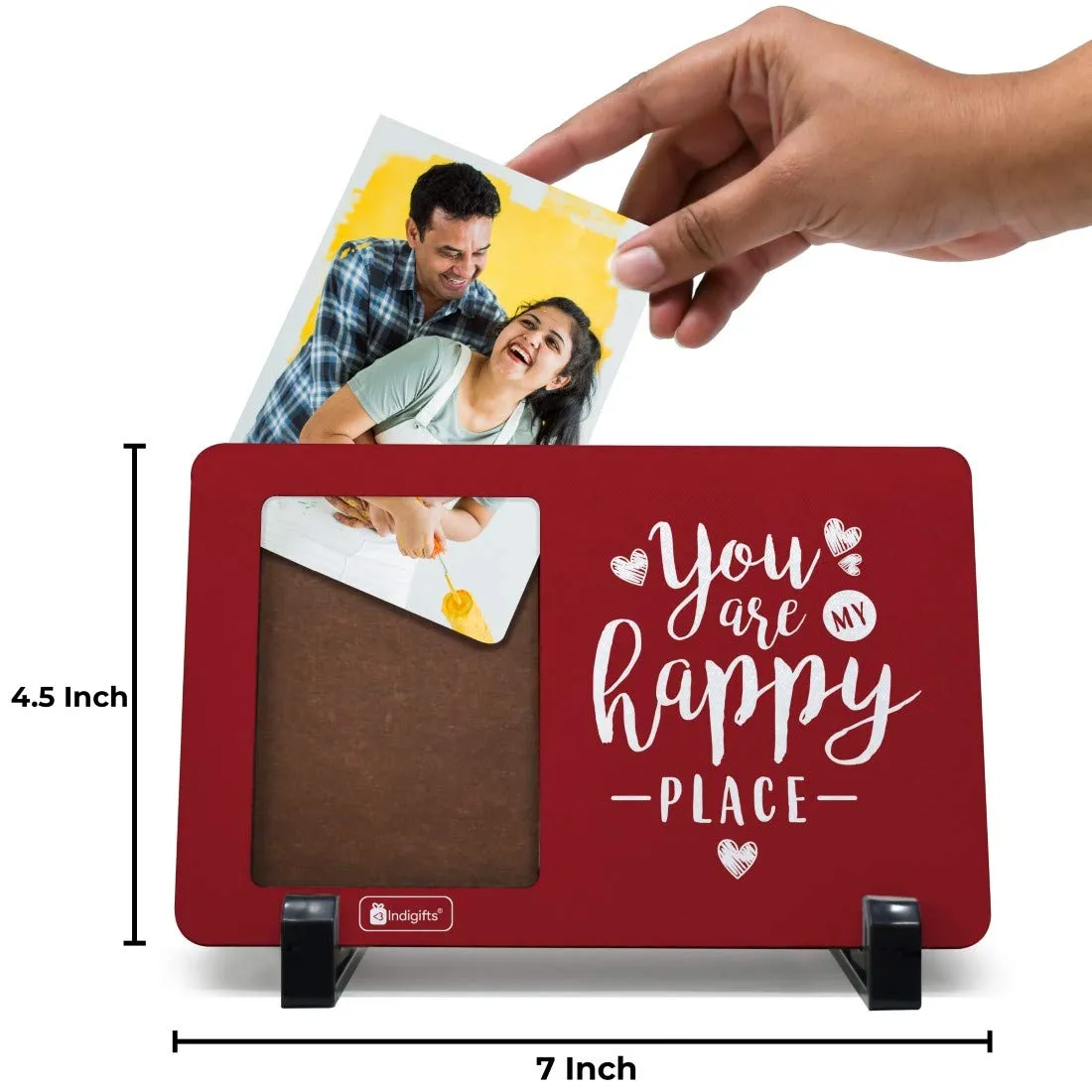 Indigifts Valentine gifts for girlfriend You are My Happy Place Printed Red Table Top Photo Frame - Best Gift for Boyfriend, Surprise Gift for Girlfriend, Gifts for Him Unique