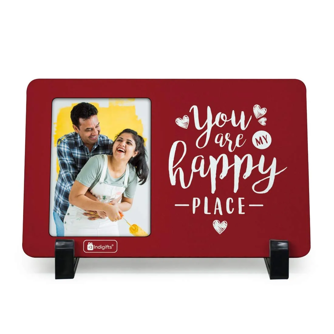 Indigifts Valentine gifts for girlfriend You are My Happy Place Printed Red Table Top Photo Frame - Best Gift for Boyfriend, Surprise Gift for Girlfriend, Gifts for Him Unique