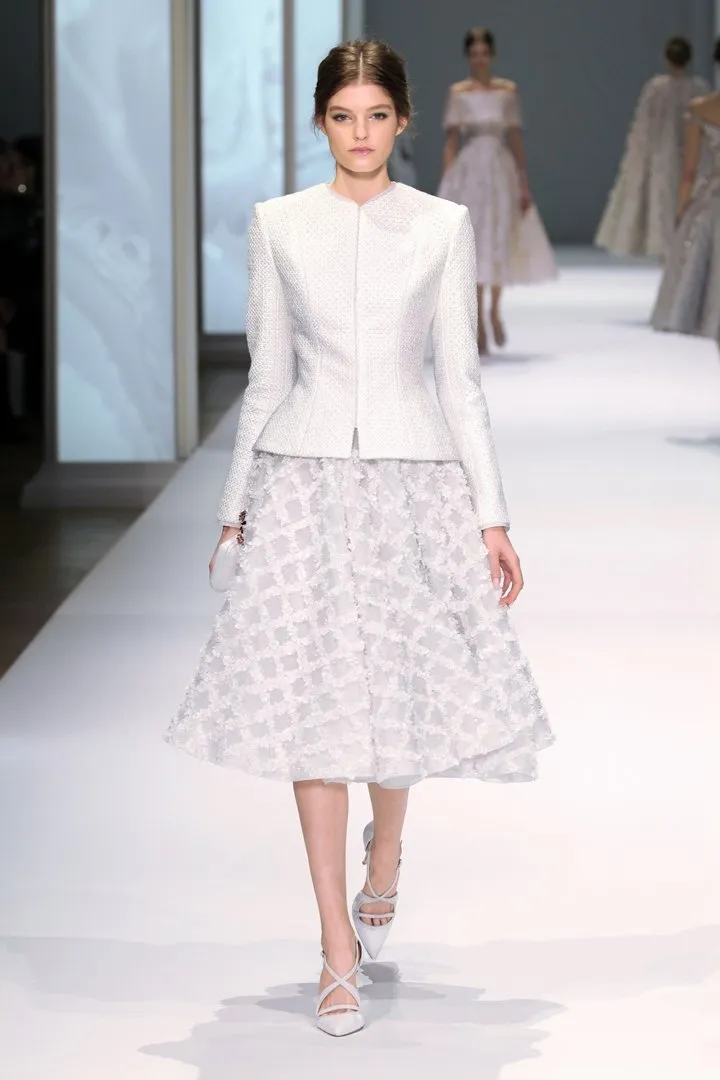 Ivory Silk Flared Skirt and Tailored Jacket