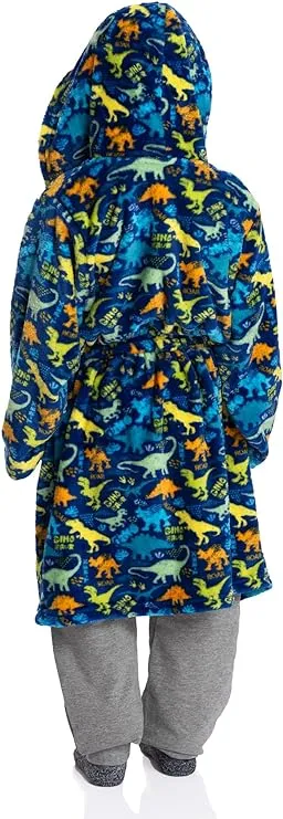 Jurassic Comfort: Fleece Dinosaur Kids Robe - Cozy Hooded Embrace for Young Paleontologists