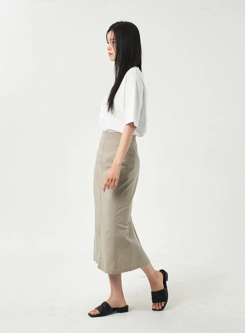 Linen Blend Maxi Skirt OY302