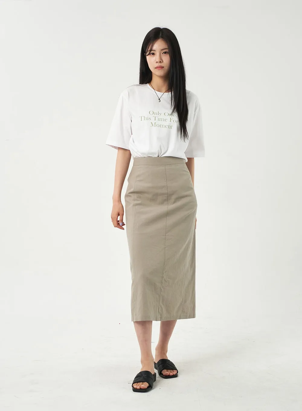 Linen Blend Maxi Skirt OY302