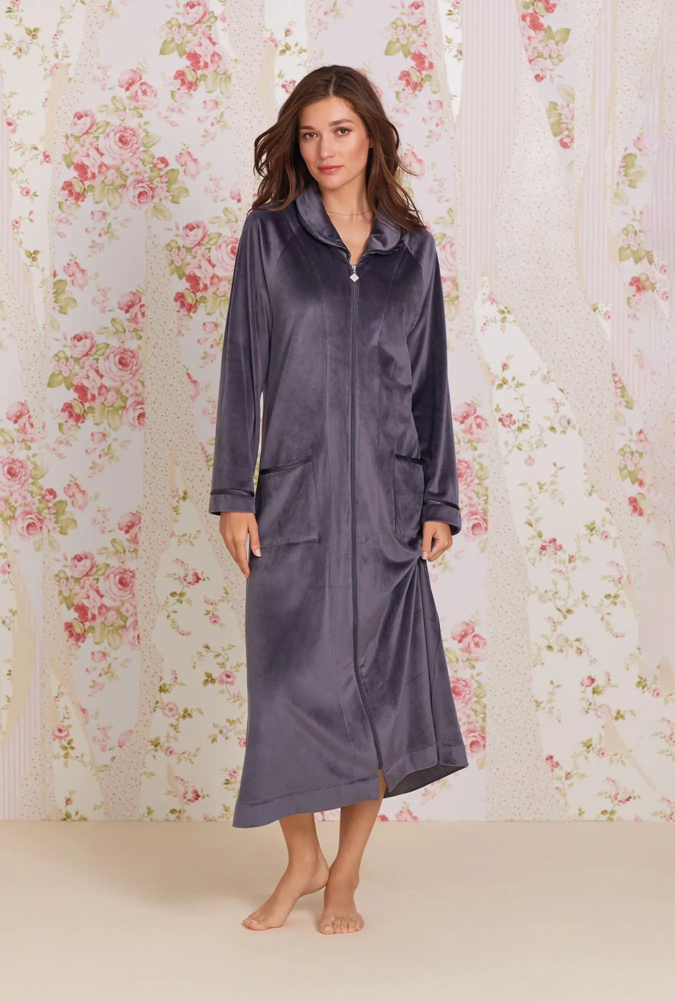 Lux Velour Long Zip Robe