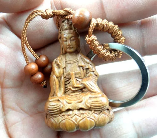 Mahogany Three Dimensional Buddha Statue Keychain Siddhartha Gautama Amulet